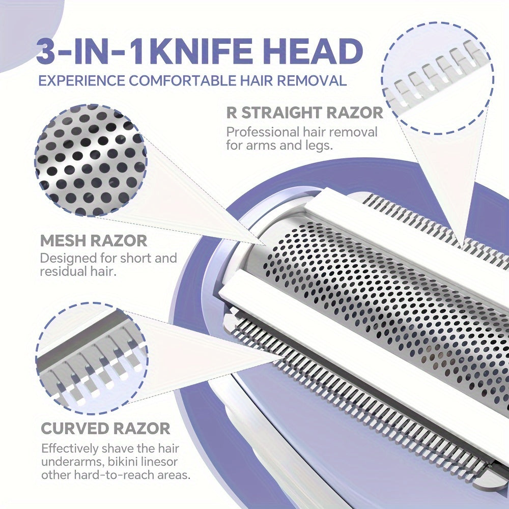 Cordless Electric Shaver for Women Multi-Functional Hair Remover with Detachable Head for Legs Underarms Face and Body