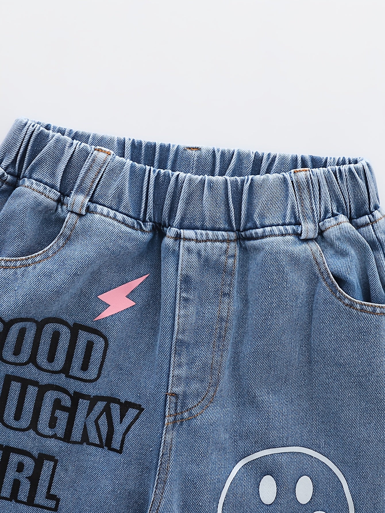 Girls' Wide Leg Denim Jeans for Girls Over 3 Years Cartoon Bear Letter Print Street Style