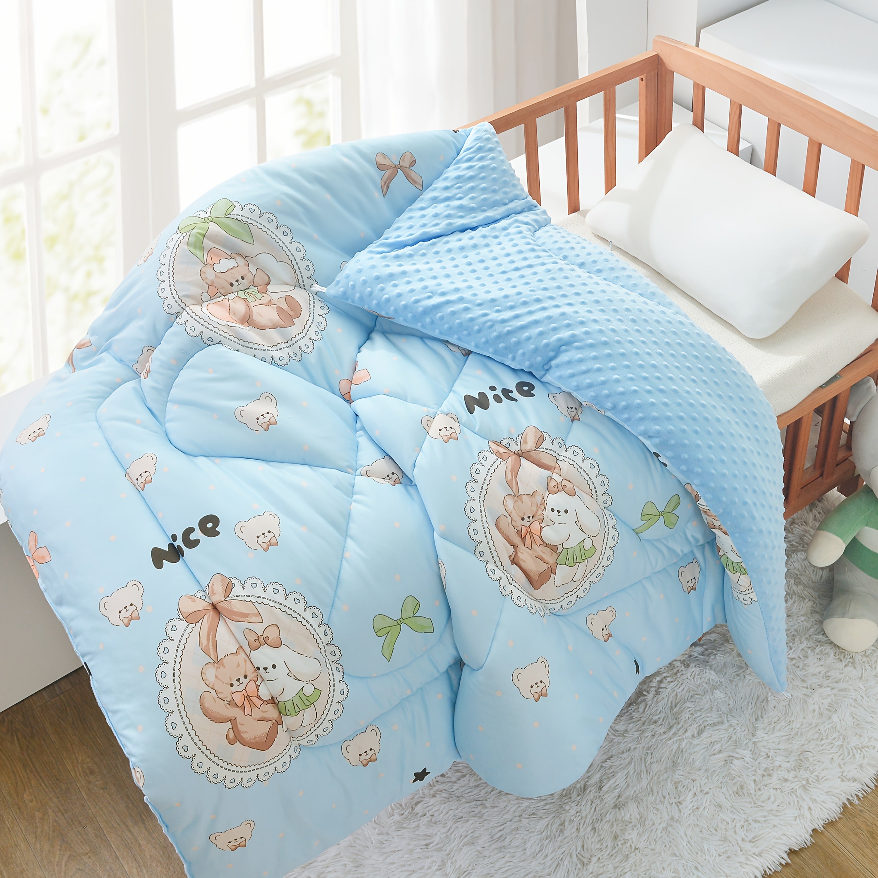 Kids Beanie for Girls and Boys Soft Knit Animal and Plant Pattern Blue and White