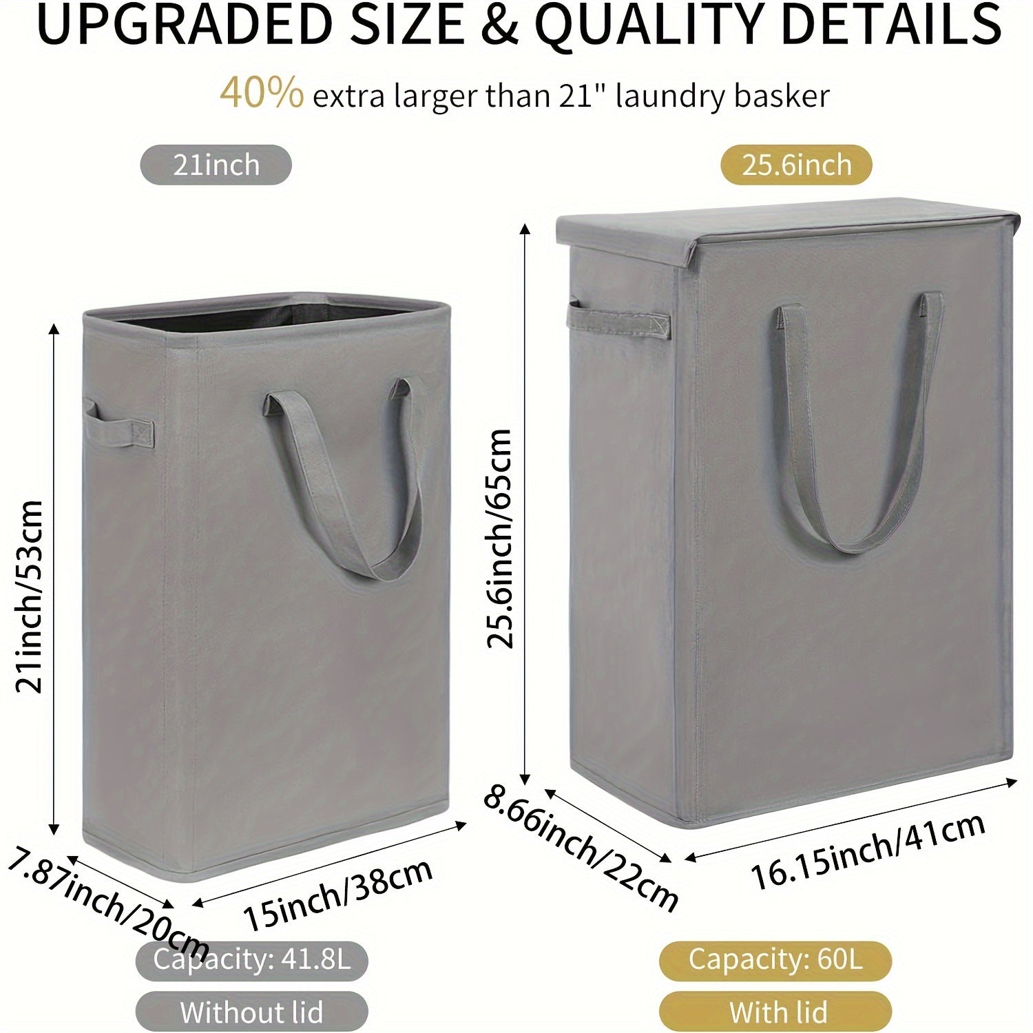 Fabric Laundry Basket Collapsible 60L with Lid Handle Storage Organizer