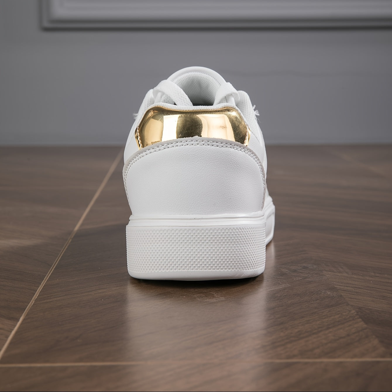 Women's White Casual Sneakers with Faux Leather Upper, Thick Sole, Lace-Up, Lightweight
