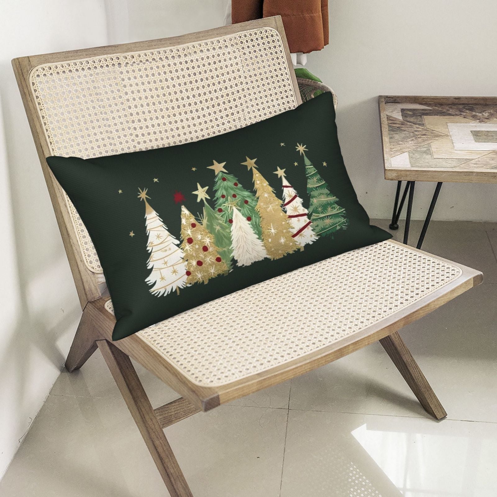 Christmas Pillow Covers Set 2 Green Polyester 50x30cm Sofa Cushion Decor