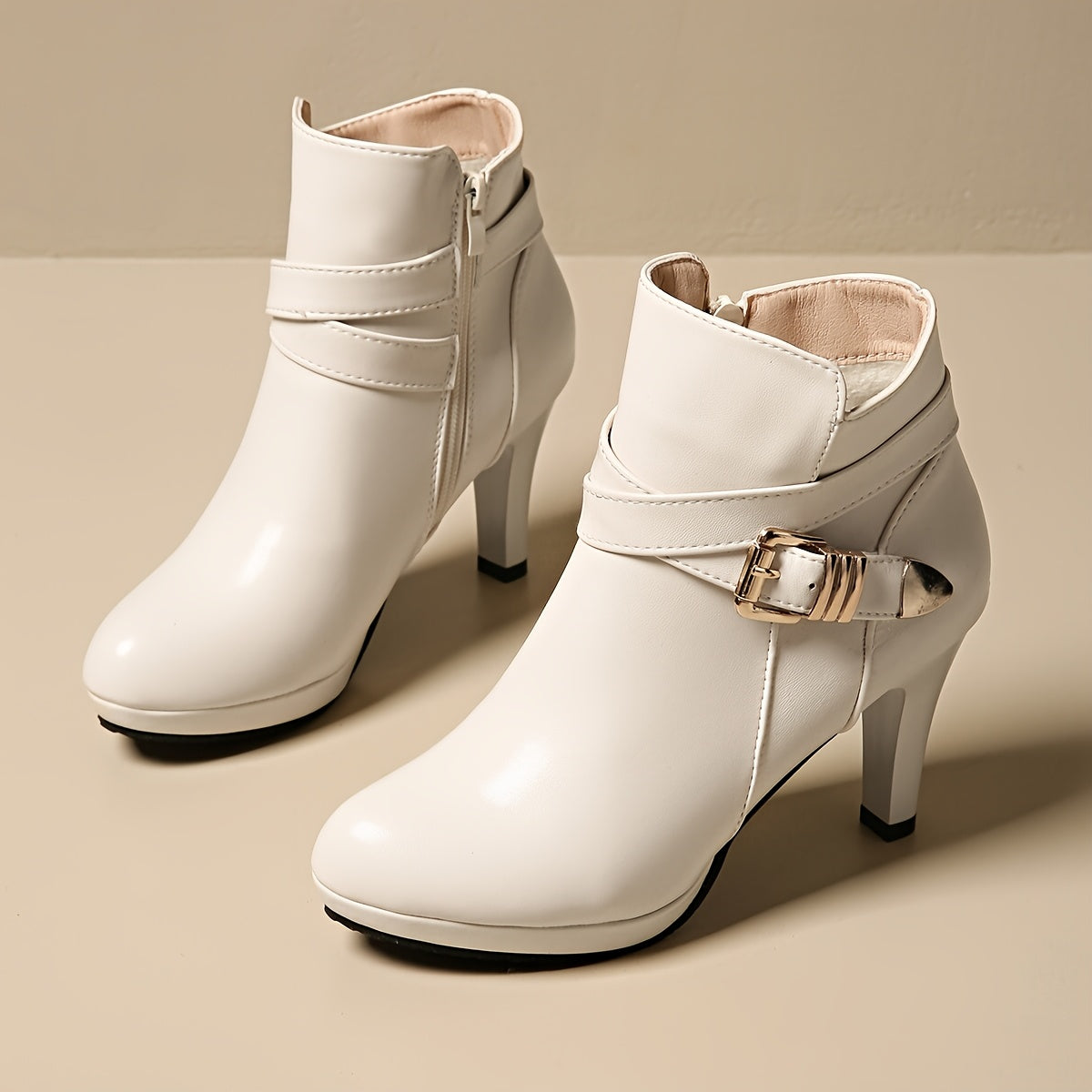 Women's Mid-Calf Leather Boots Chunky Heel Black White All-Season