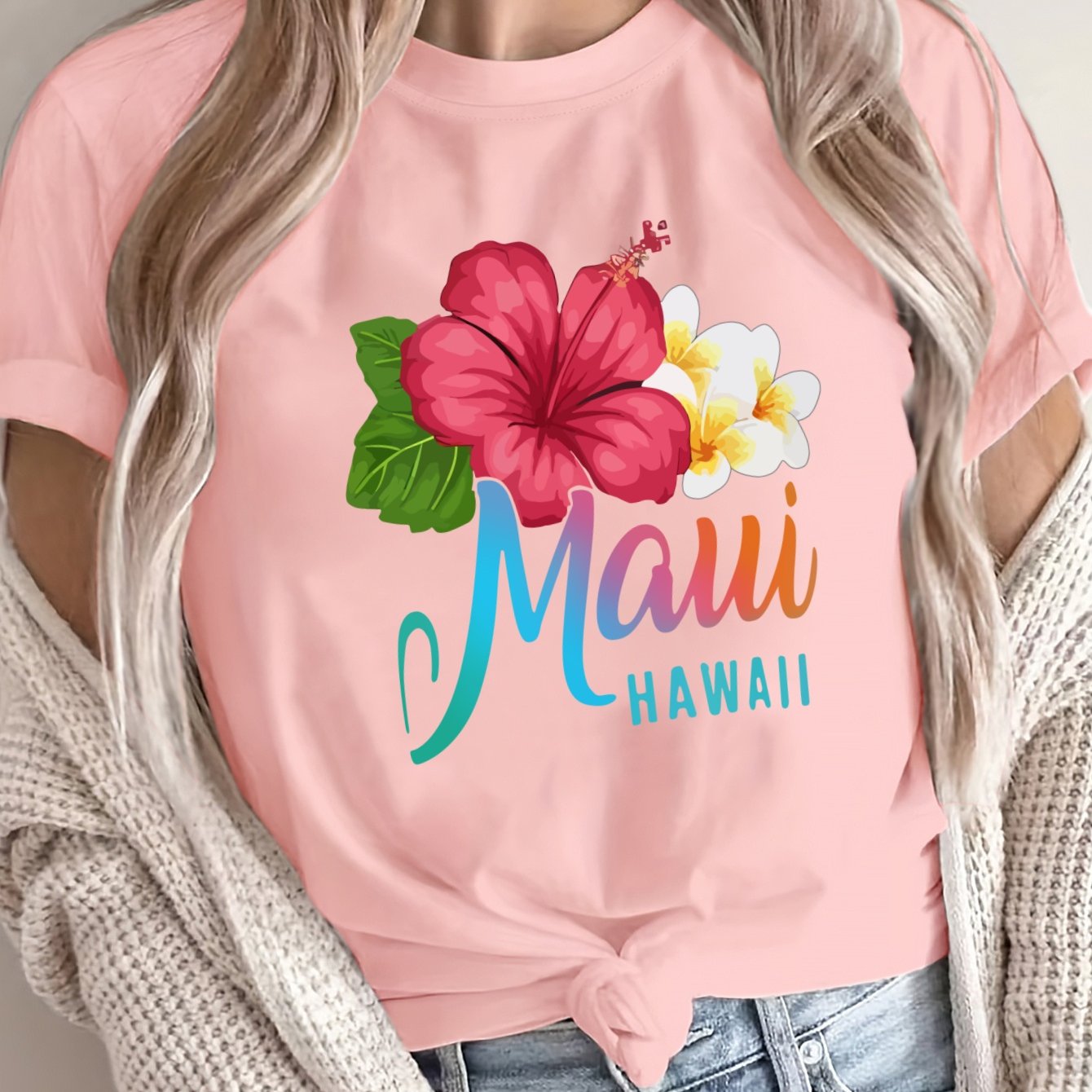 Women's Plus Size Loose Fit Hibiscus Floral T-Shirt Polyester Breathable Summer