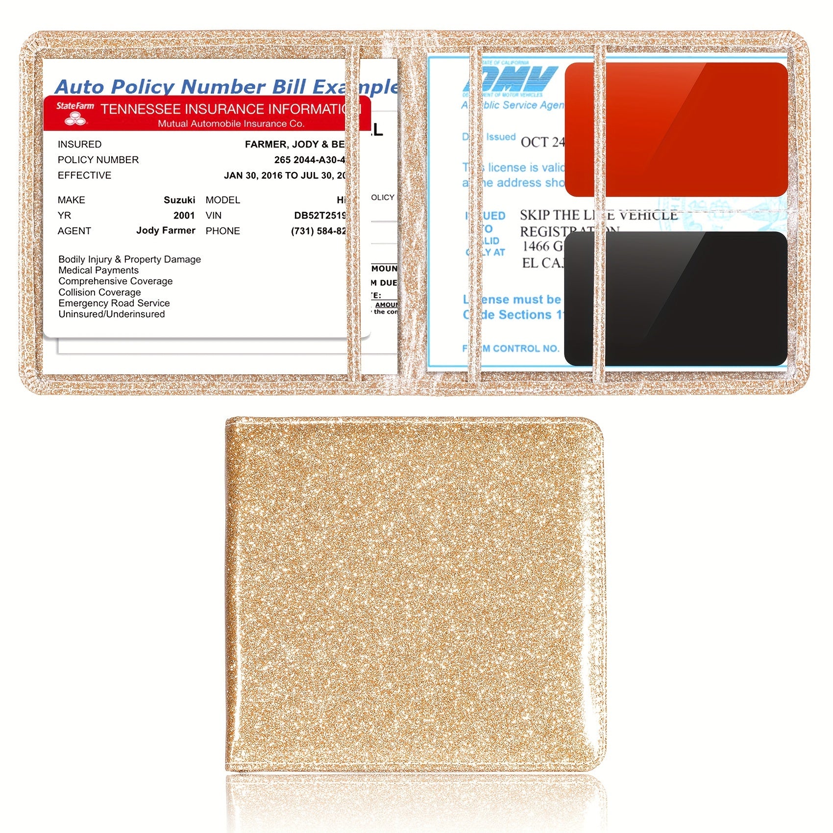 Organizador de guantes de cuero PU para portatarjetas de seguro de coche, billetera para documentos