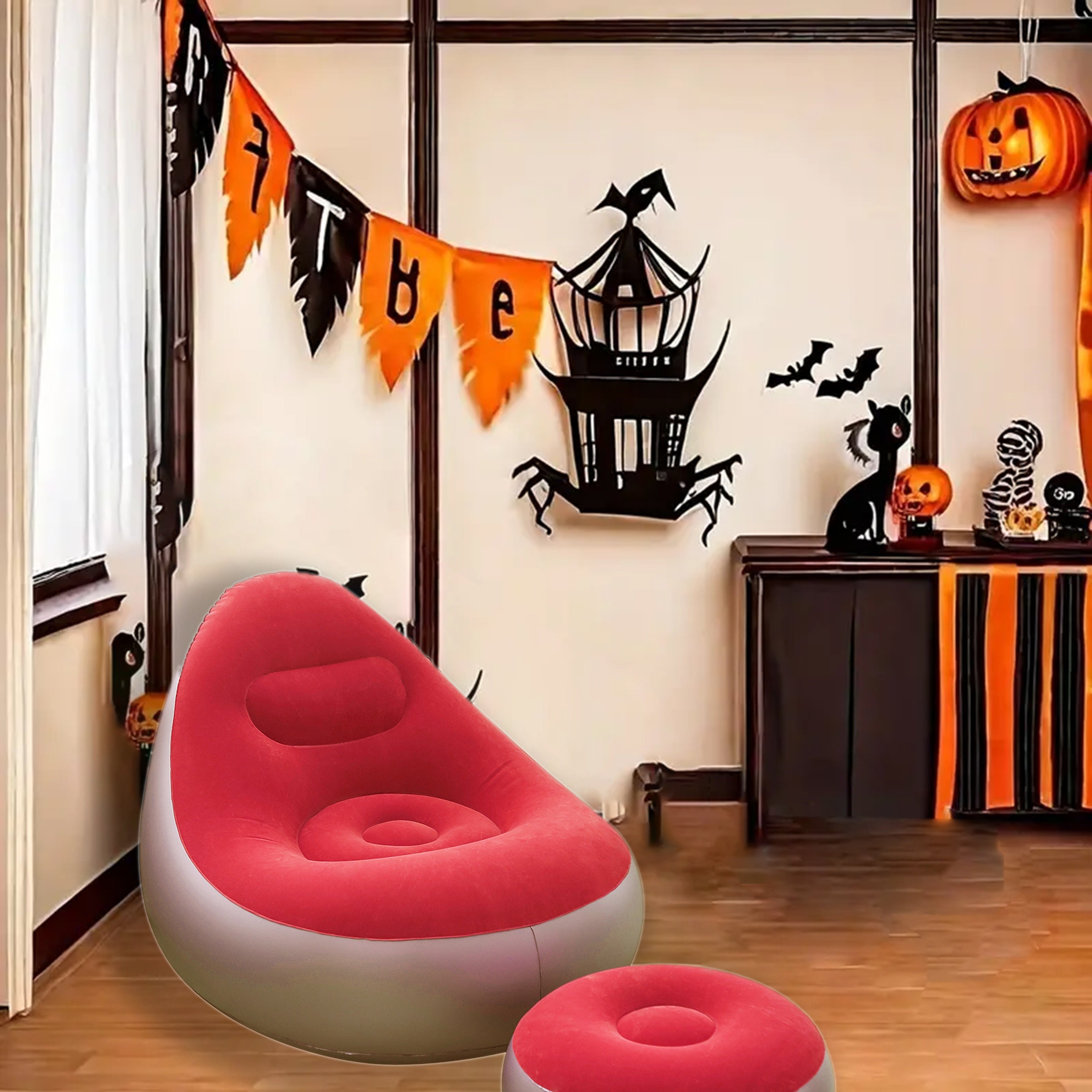 Inflatable Lounge Chair with Footrest for Indoor and Outdoor Use