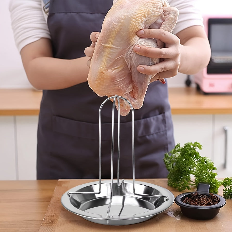 Soporte de asado de acero inoxidable con bandeja de goteo para barbacoa y horno, plegable y antiadherente