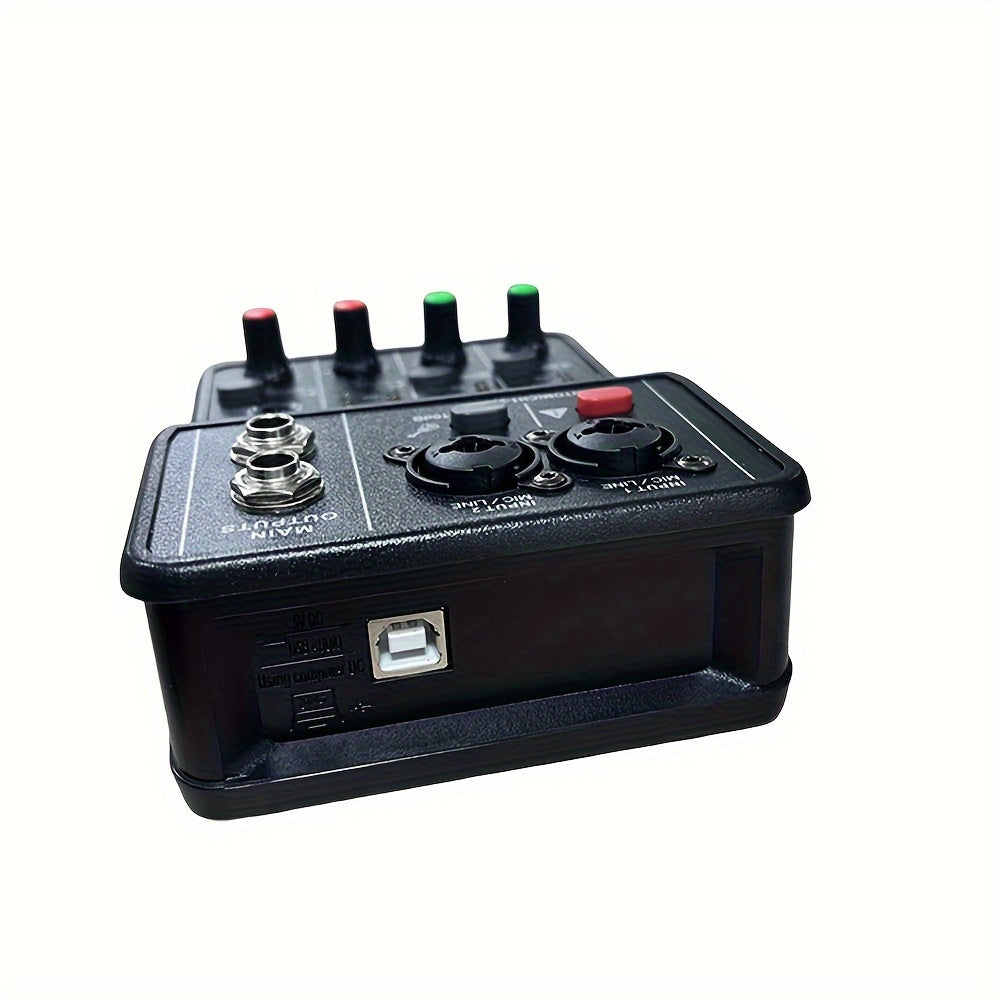 Black USB Audio Interface Mixer with XLR Inputs Phantom Power and Microphone Jack