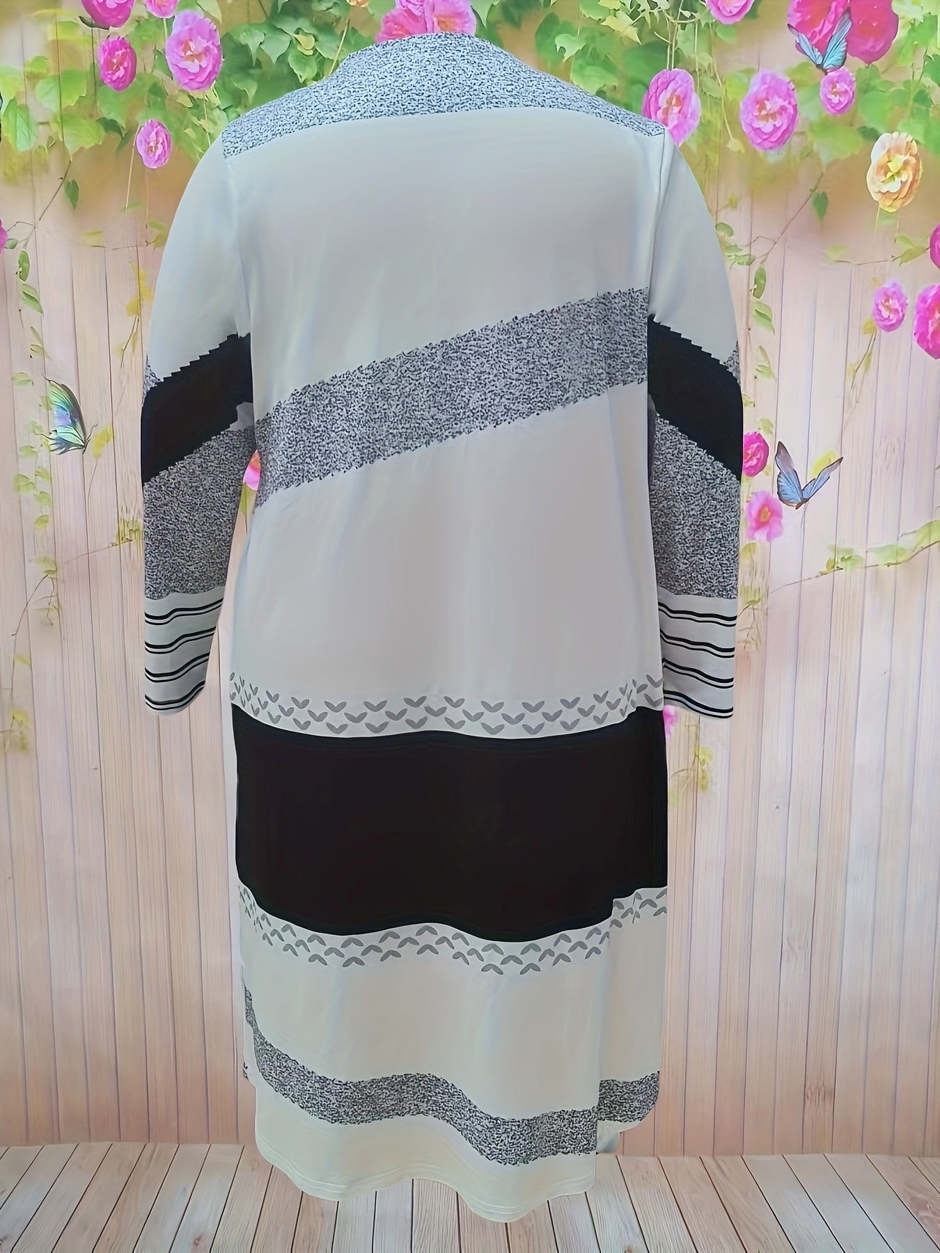 Plus Size V-Neck Color Block Cardigan for Women Long Sleeve Midi Fall Winter