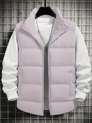 Men's Casual Stand Collar Vest Polyester Woven Sleeveless Fall Winter Outerwear