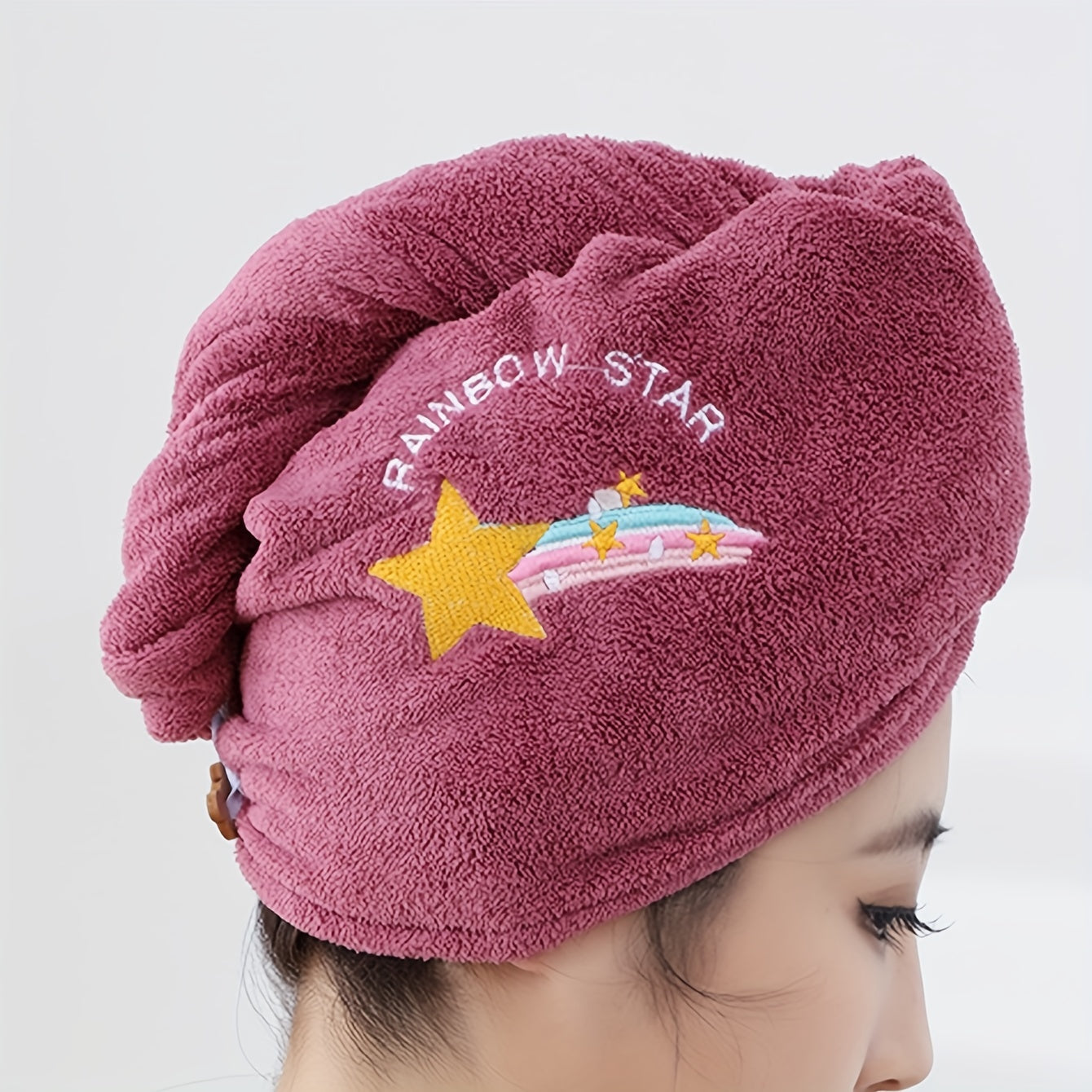 Cute Cartoon Hair Towel with Button for Quick Drying