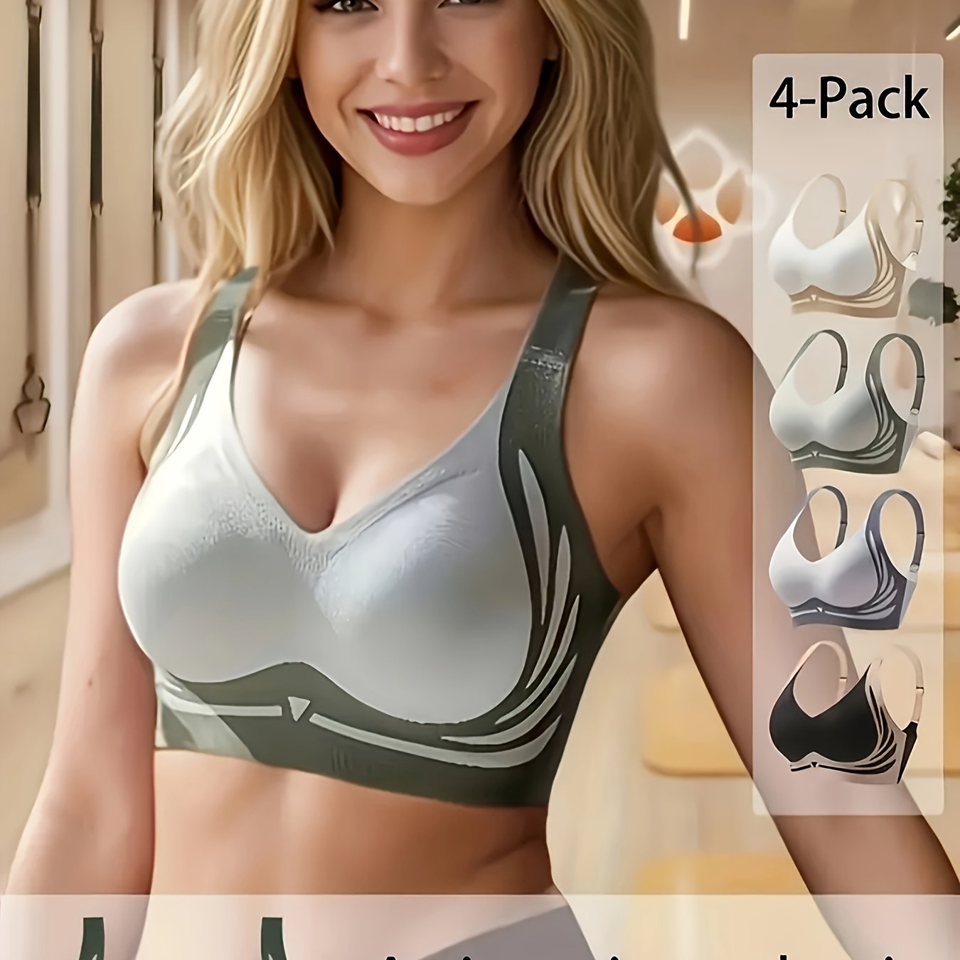 Women Seamless Lift Correction Sports Bras V-Neck High Support Non-Padded