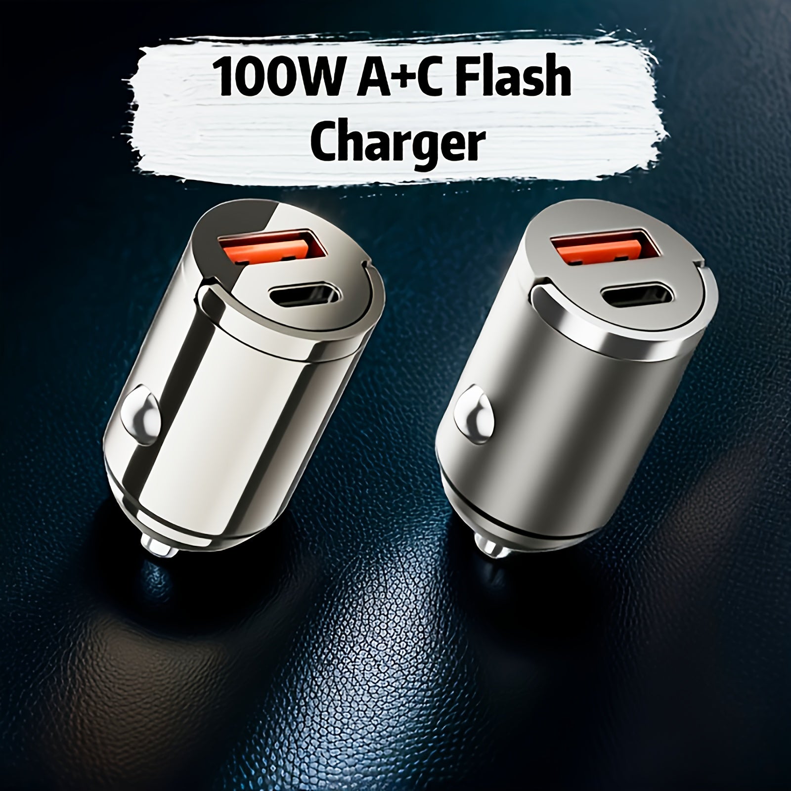 Fast Car Charger Zinc Alloy 100W Dual USB Type-C Mini Black