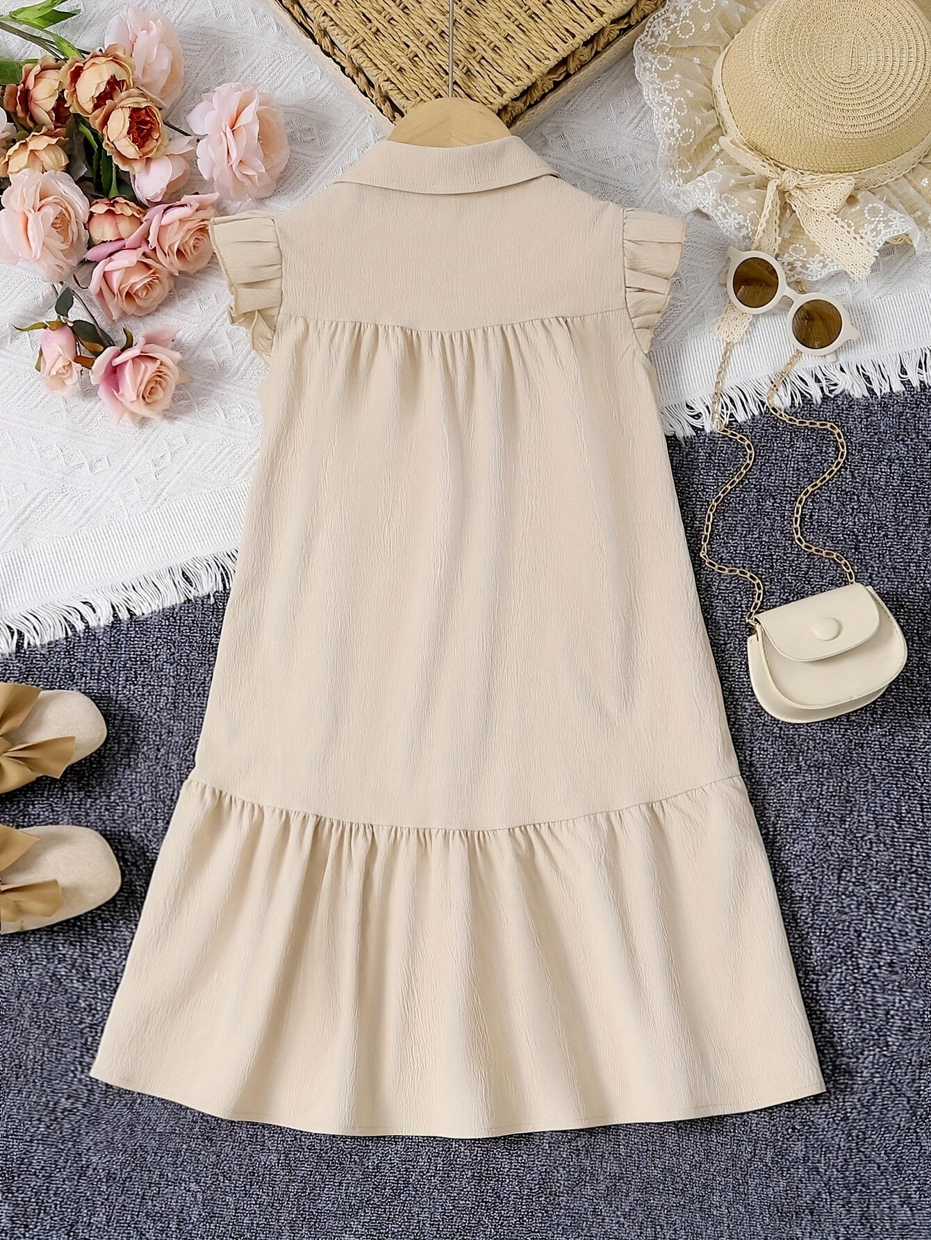 Teen Women's Solid Color Loose Fit Dress Made of 100% Polyester Woven Fabric