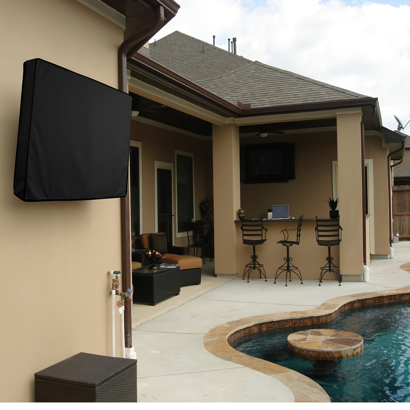 Funda para TV de exterior Oxford 210D impermeable, a prueba de polvo y nieve, cubierta para muebles negra