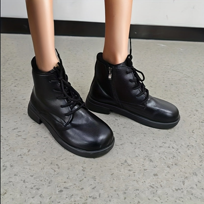 Women's Western Style Chunky Platform Boots Durable PU Low Heel