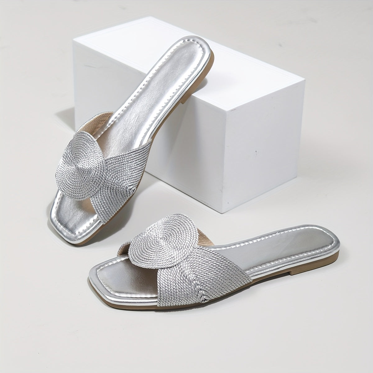 Women's Summer Flat Sandals Black Open Toe Slip-On Casual Beach Shoes