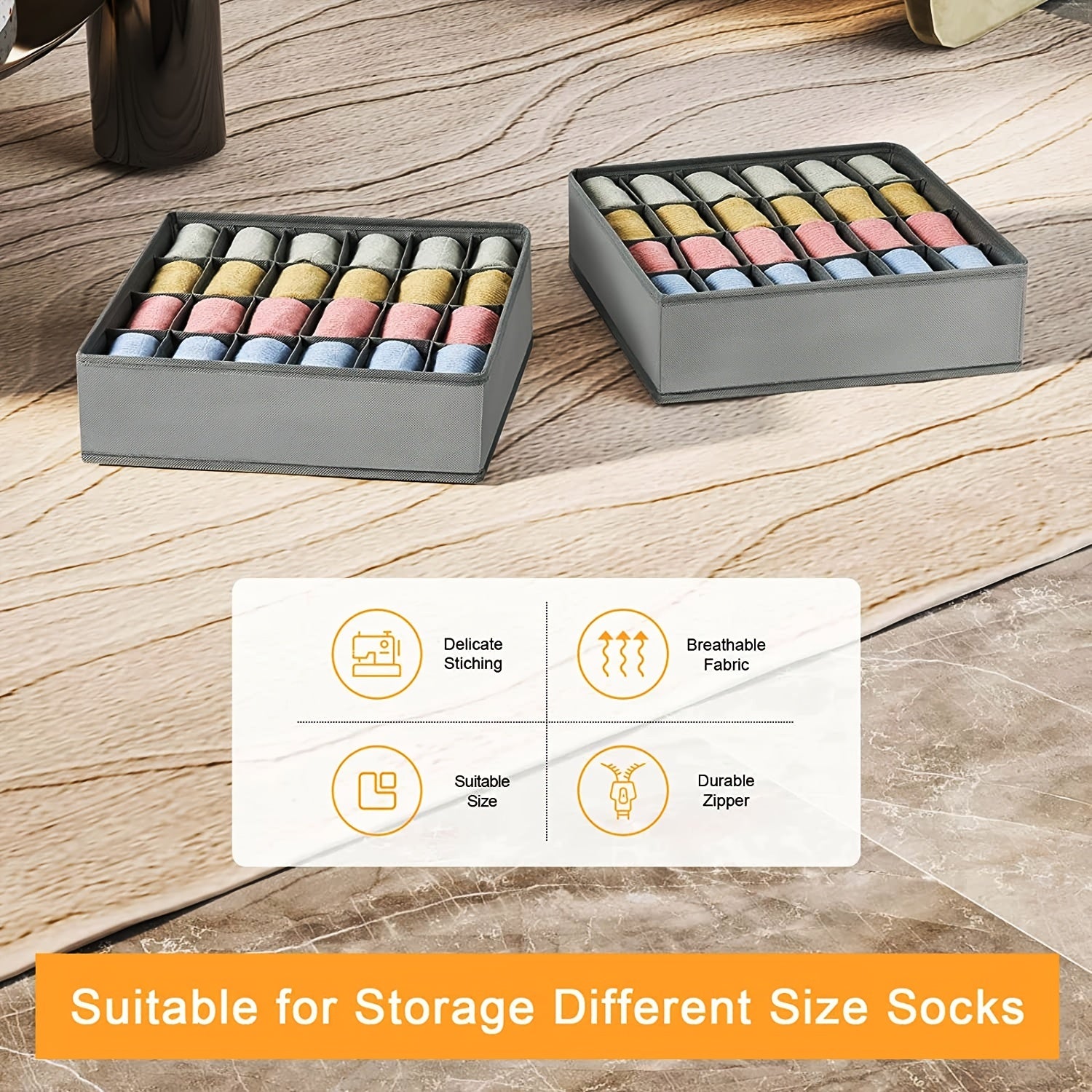 Grey Collapsible Closet Organizer for Socks Bras Ties Belts 24 Cell