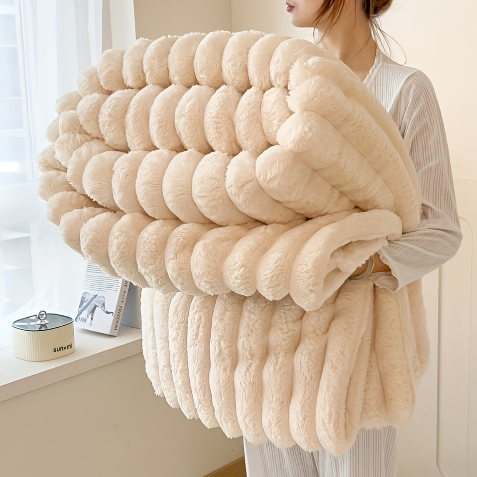 Reversible Rabbit Fur Shawl Blanket Cozy Warm for Napping Camping Sofa Use