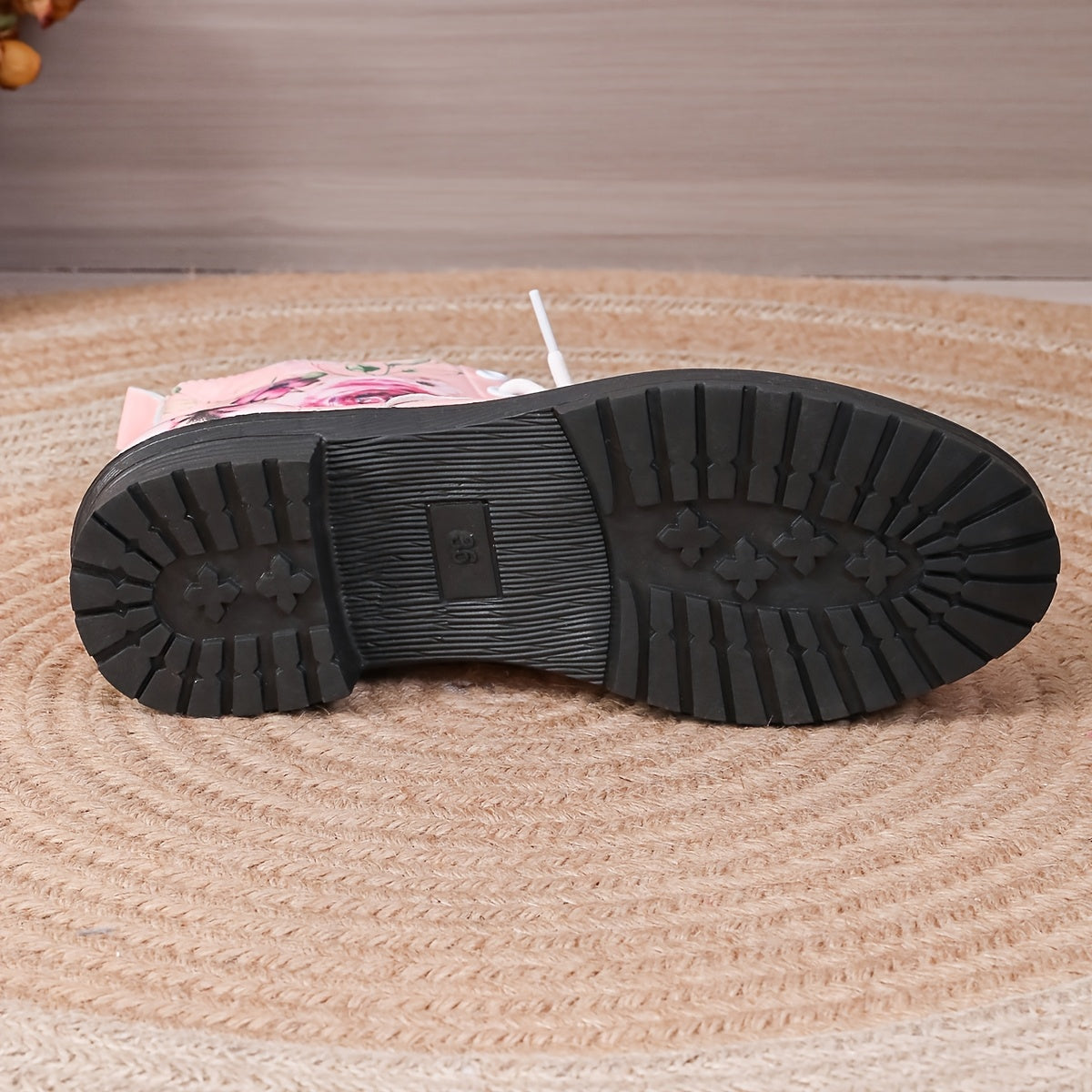 Women's Floral Print Mid-Calf Lace-Up Boots with Open Toe and Wide Width