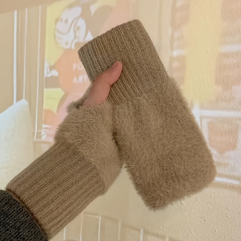 Soft Knit Fingerless Gloves for Women with Elastic Wrist for Cold Weather