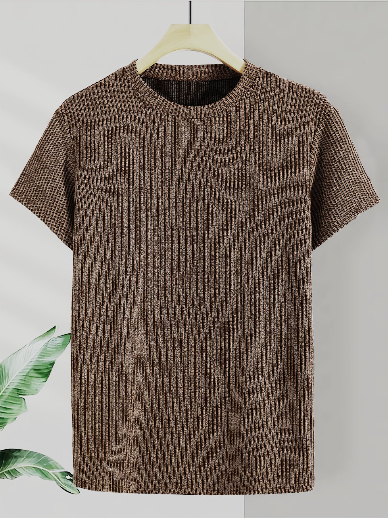 Camiseta de manga corta para hombre con cuello redondo de punto jacquard, top casual para todas las estaciones