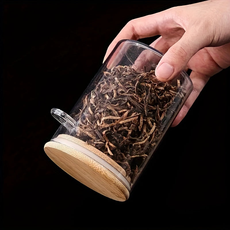 Tarro de almacenamiento de vidrio hermético con tapa de bambú y cuchara para especias de cocina, arroz, café, caramelos