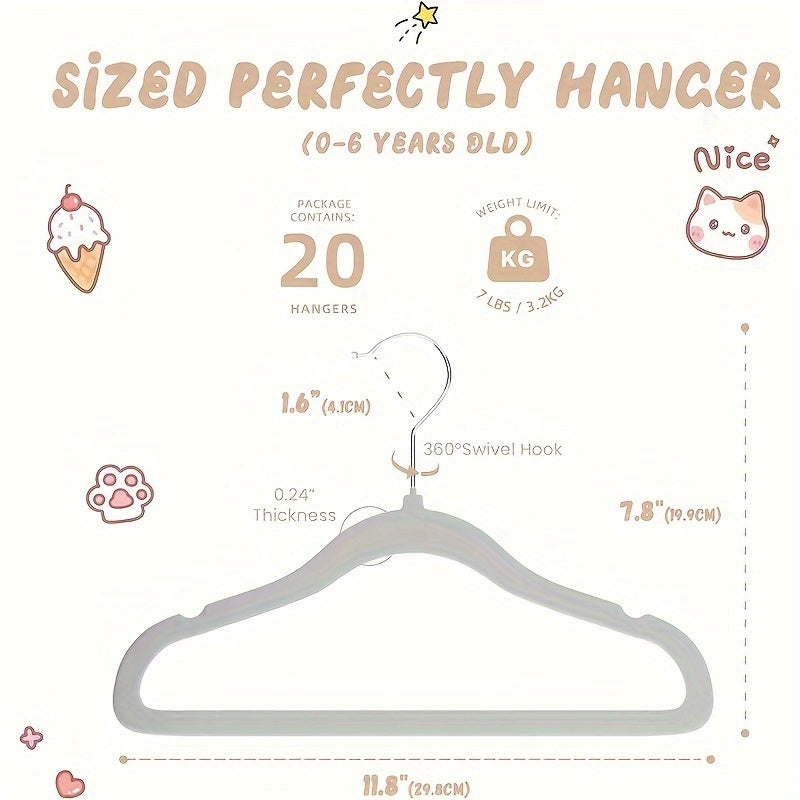20-Piece Velvet Hangers Set for Kids and Teens Non-Slip Space-Saving Closet Organizer