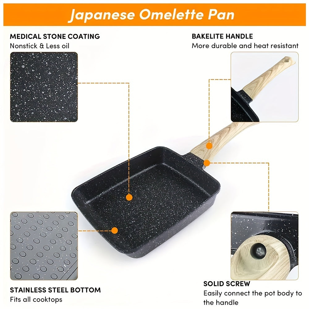 Sartén para tamagoyaki de cuadrado negro, antiadherente, fabricante de omelettes japonés 15x18cm