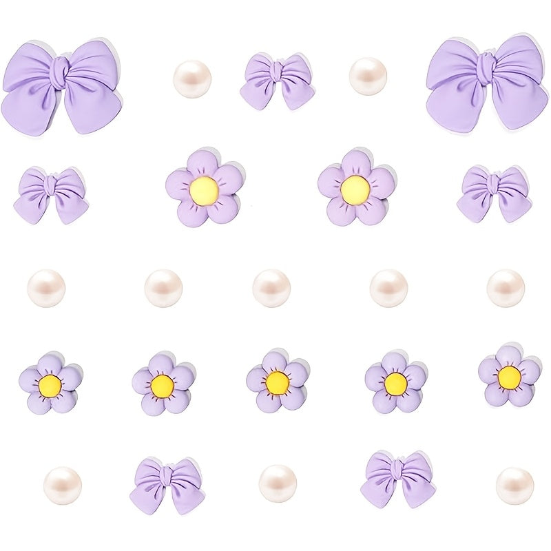 Ayollar uchun Resin pushti lent va gul charm to'plami, klogs va sandallar uchun