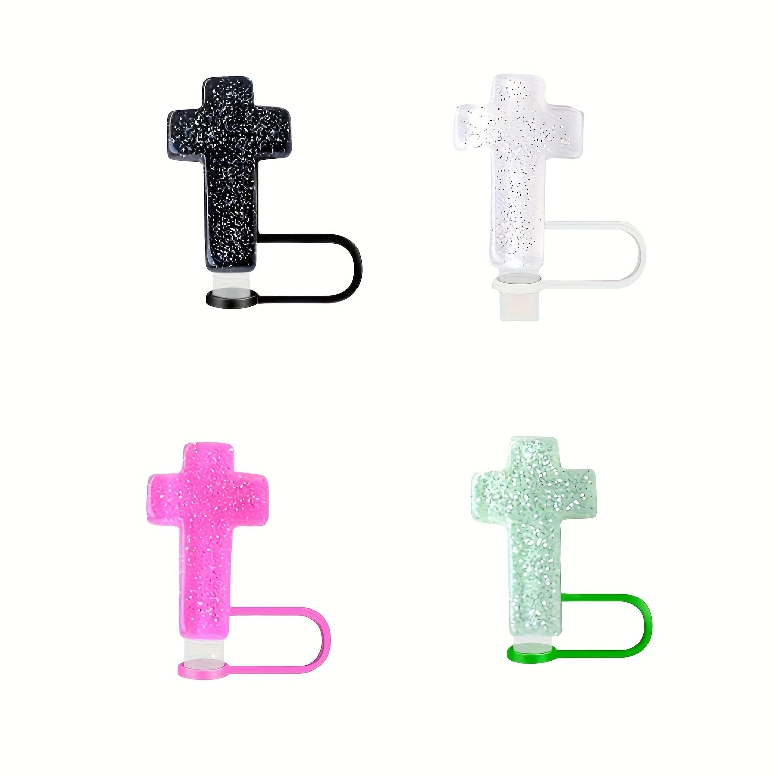 Set of 6 Glitter Straw Toppers with Dustproof Resin Caps for Cups Party Holiday