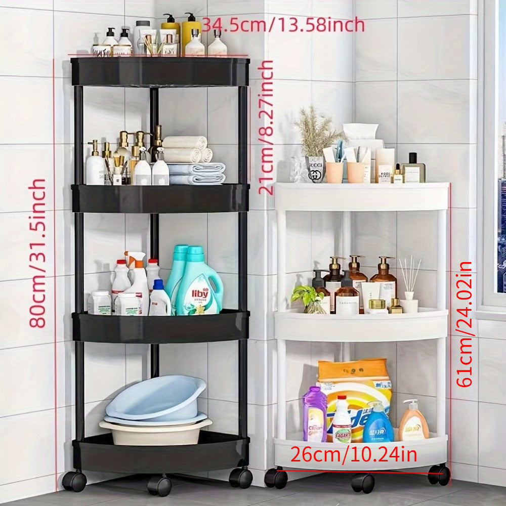 Plastic Mobile Storage Cart with Multi-Tier Shelves for Kitchen Bathroom and Living Room