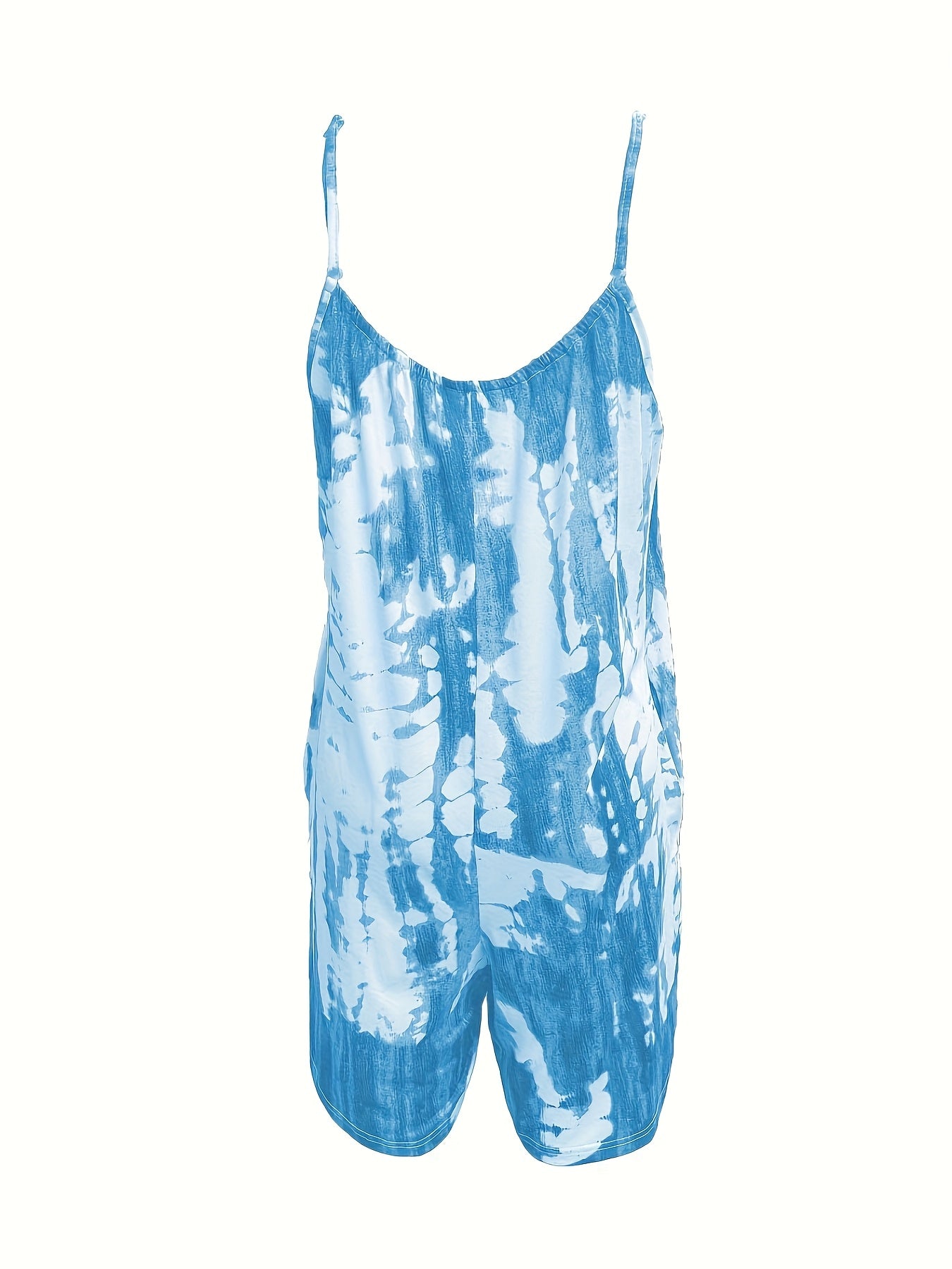 Women's Casual Tie-Dye Sleeveless Jumpsuit with Pockets and Adjustable Straps