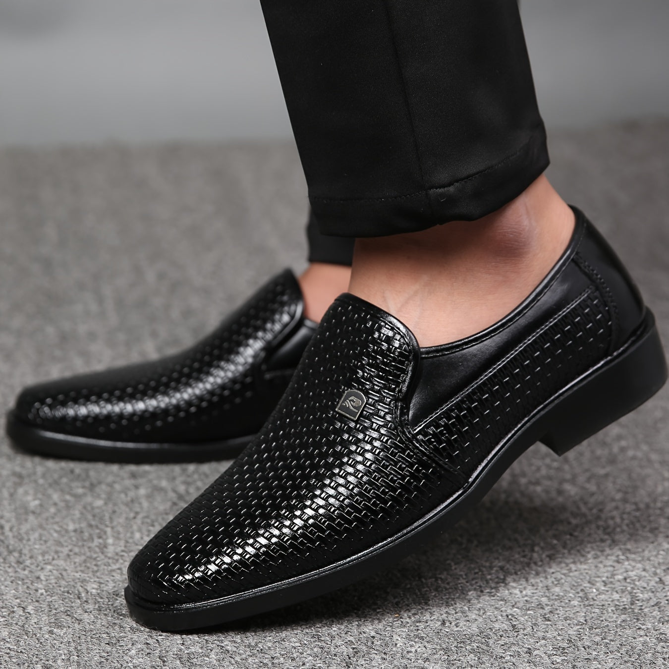 Men's Business Casual Loafers Slip-On Dress Shoes PU Upper Round Toe Flats All-Season