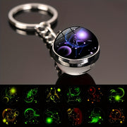 Starry Night Zodiac Keychain Double-Sided Glass Ball Glow-in-Dark Car Accessory