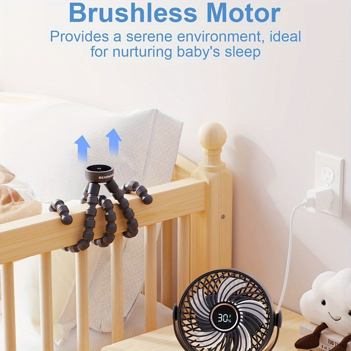 Портативный вентилятор для прогулочной коляски с LED-ночником, перезаряжаемый, ручной, с зажимом