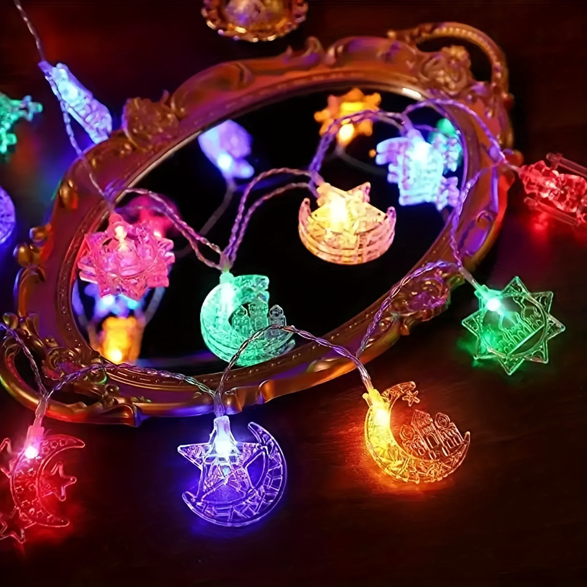 Battery-Powered LED String Lights with Palace Lanterns Stars Moon Castle Design for Festivals and Celebrations