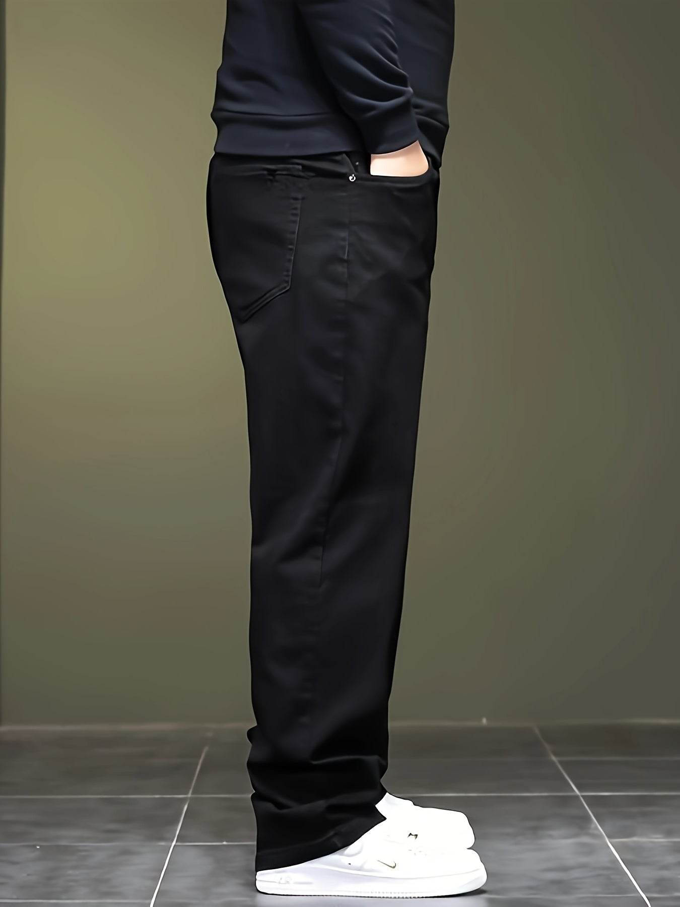 Plus-Size Men Denim Pants Spring Fall Casual Straight Leg Woven Medium Stretch