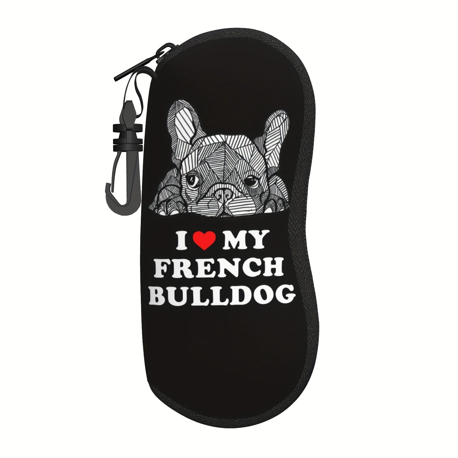 French Bulldog Pattern Glasses Case with Key Chain Neoprene Portable Eyewear Holder