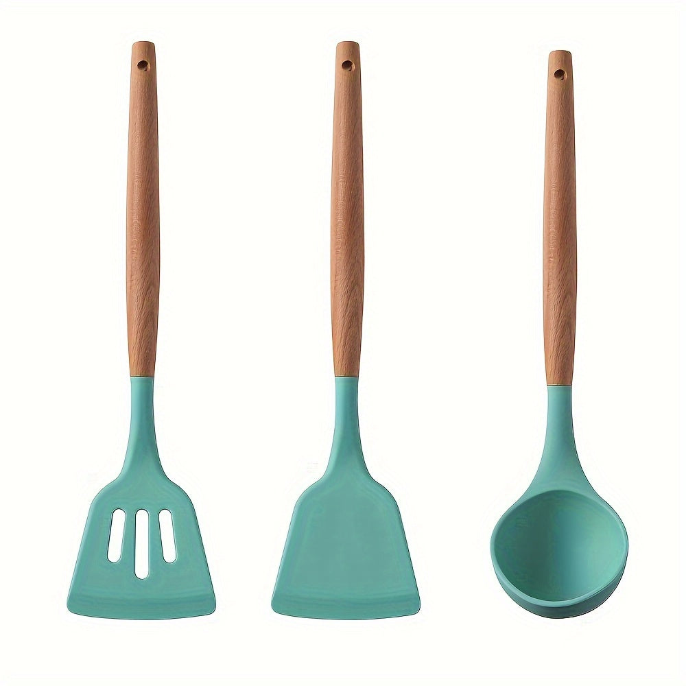 Set of 3 Silicone Kitchen Utensils Non-Stick Heat-Resistant Spatulas Spoons