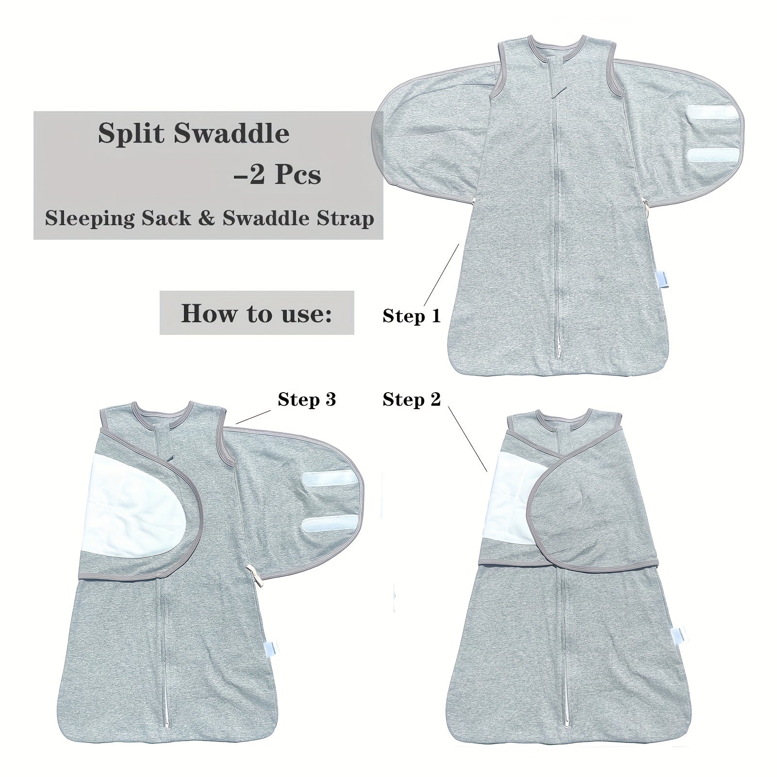 Saco de dormir para bebé gris, arrullo dividido, manta vestible para 6-12 meses, todas las estaciones