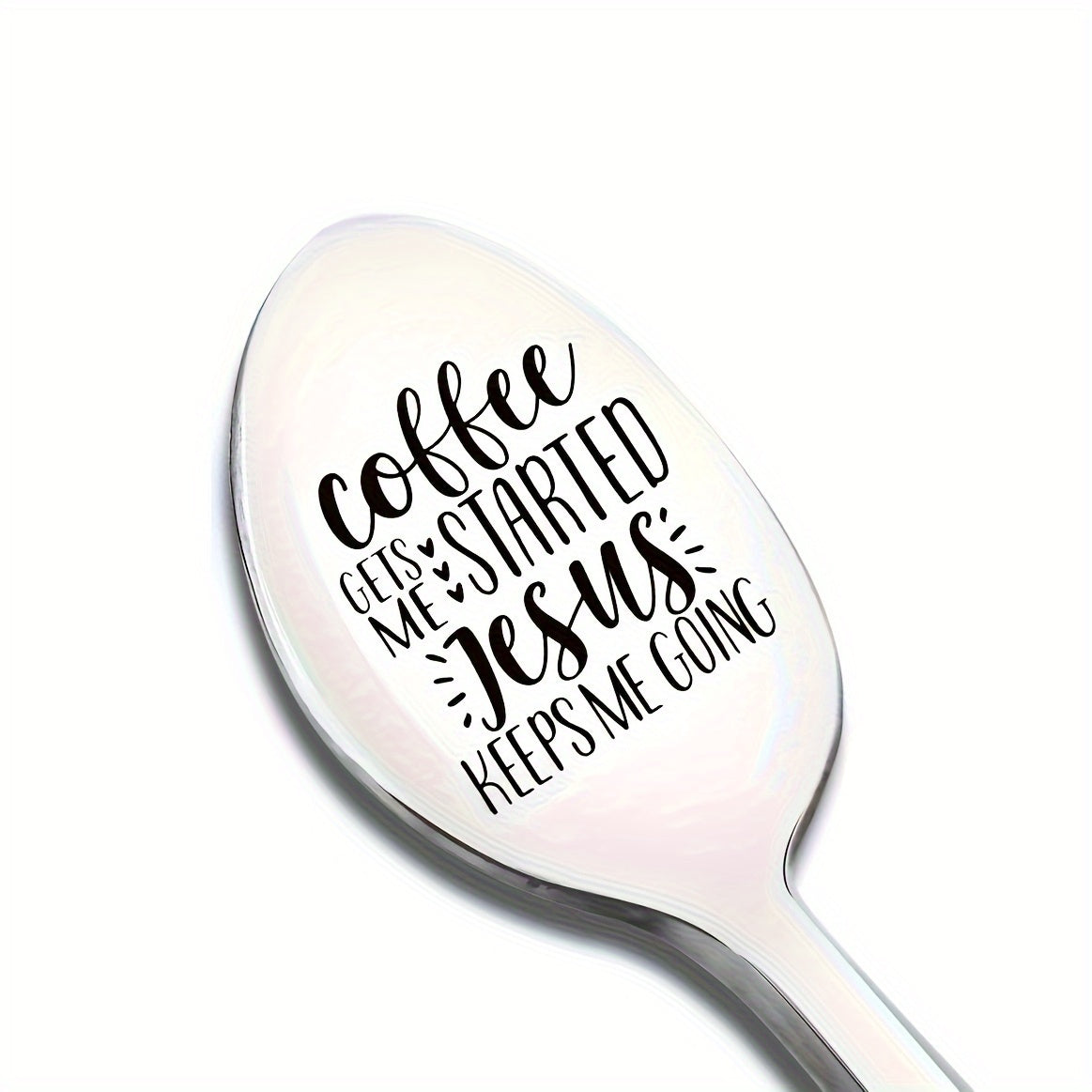 Stainless Steel Coffee Spoon with Jesus Engraving Long Handle Religious Gift