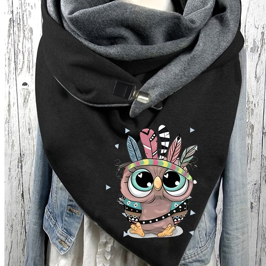 Women's Warm Owl Print Triangle Scarf Polyester Windproof Cozy Winter Accessory