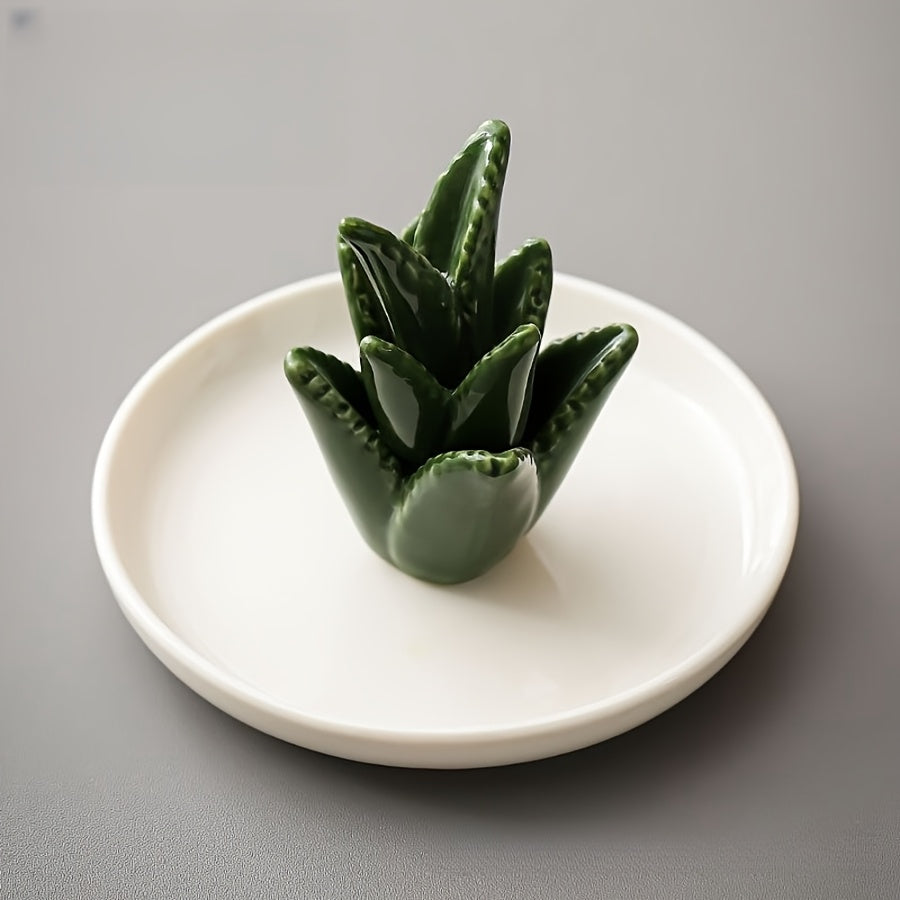 Керамический держатель для колец с алоэ вера и подставка для украшений в минималистском стиле