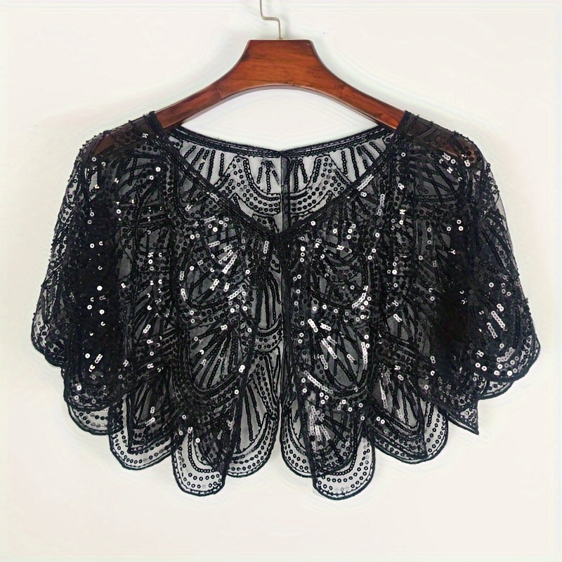 Vintage 1920s Sequin Shawl Cloak for Evening Dress and Party