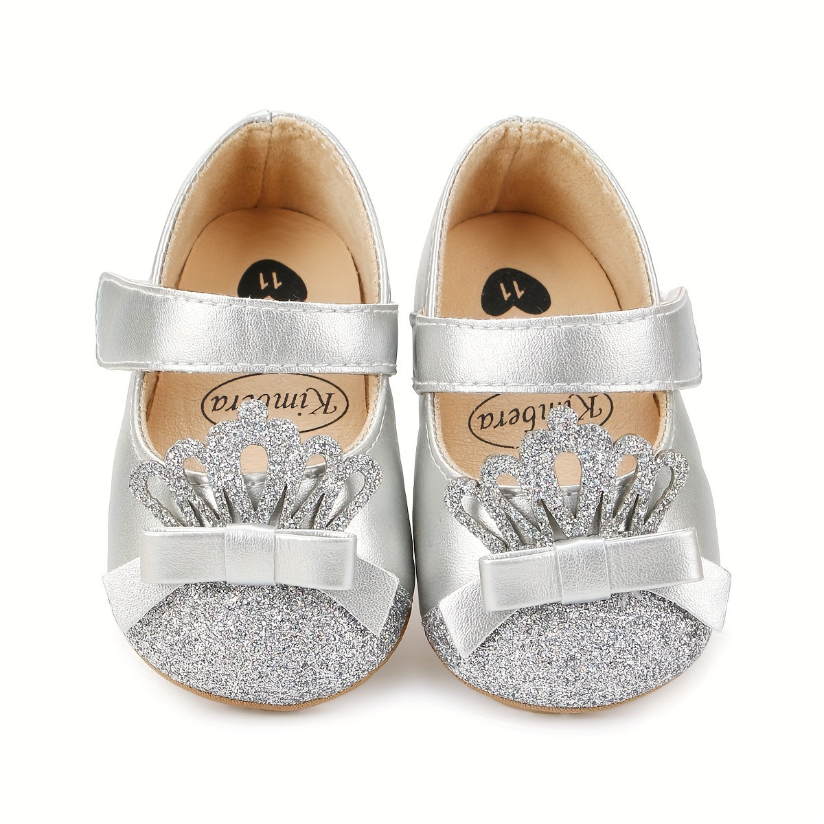Baby Girl Sequin Crown Shoes with Flexible Rubber Sole and Hook-and-Loop Closure