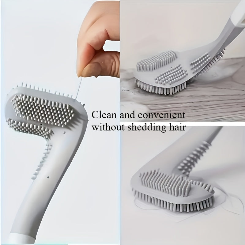 Wall-Mounted Toilet Brush with Long Silicone Handle for Bathroom Cleaning