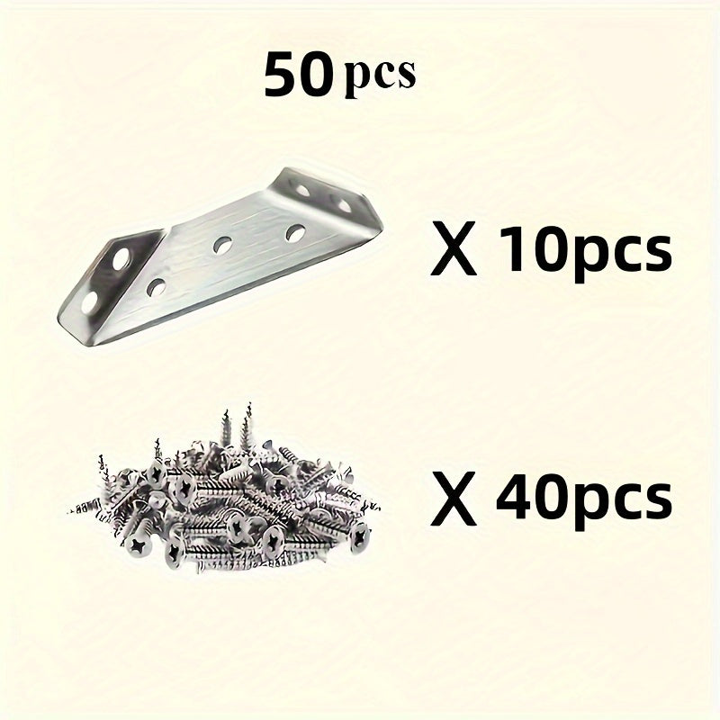 50 Pcs Heavy Duty Stainless Steel Corner Braces L-Shaped Furniture Brackets