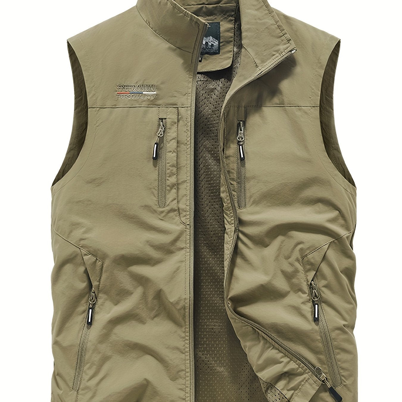 Men's Nylon Fishing Vest Sleeveless Stand Collar Multi-Pocket Casual Outdoor Spring Fall