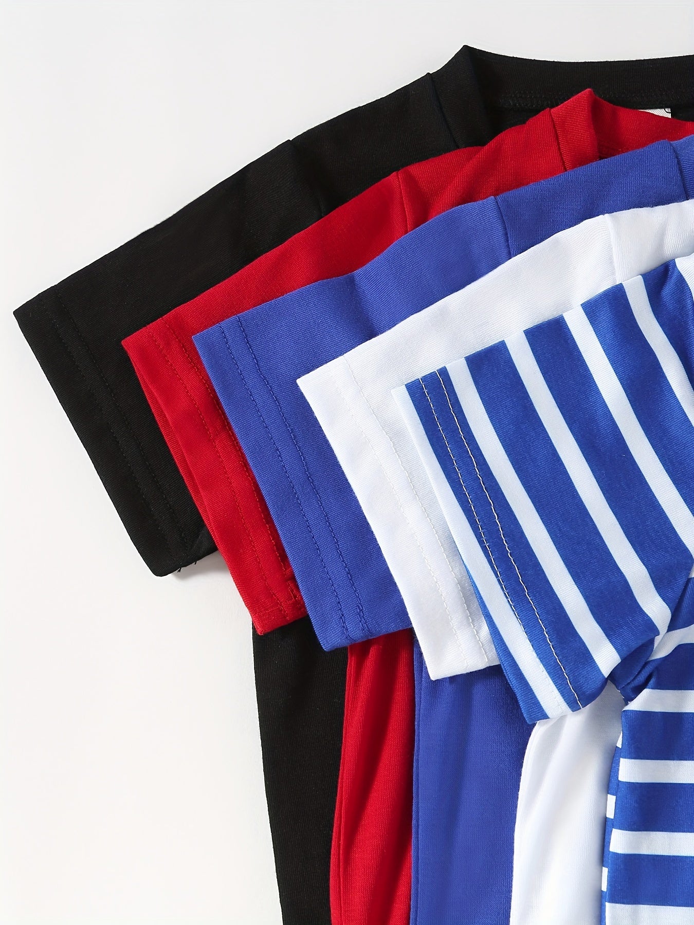 Pack de 5 camisetas de verano para niños, de manga corta, con rayas y colores sólidos, con cuello redondo, para niños y niñas